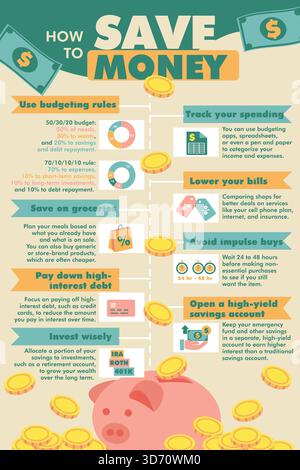 A vector illustration of Infographic on How To Save Money Stock Vector