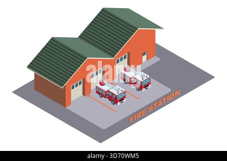 A vector illustration of Isometric of a Fire Station Stock Vector