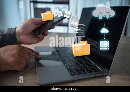 LIVE STREAMING Backup Download to cloud sync Digital Data transferring online file management cloud sync , and privacy. Stock Photo
