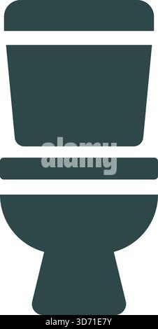 Simple flat illustration of a modern toilet with a dark green tank and bowl in a clean minimal bathroom fixture style. Stock Vector