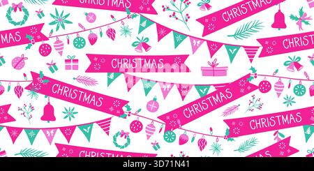 A festive Christmas and New Year holidays pattern and background. Perfect for greeting cards, invitations, wrapping paper, banners, social media posts Stock Photo