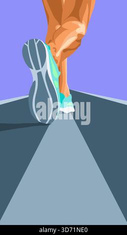 High-Angle Vector Illustration of Runner's Shoe Sole and Leg on Track Stock Vector