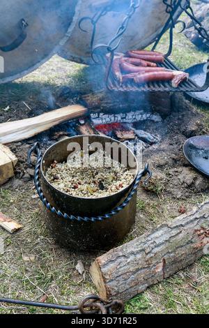 Medieval campfire on grass. Historical reconstruction Stock Photo - Alamy
