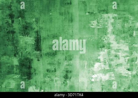 Abstract green painted texture background with rough brush strokes, different shades of color and spots and grunge surface effect. Modern backdrop, wa Stock Photo