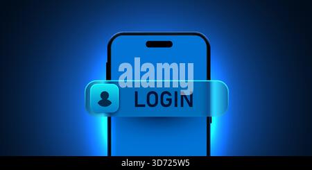 Secure digital login concept on a modern blue smartphone screen. Emphasizes user access and data security. Vector illustration Stock Vector