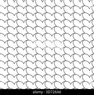 Hearts closeup Valentine's Day seamless pattern. Vector graphic line black and white illustration. Banner, poster, wrapping paper, sticker, print, mod Stock Vector