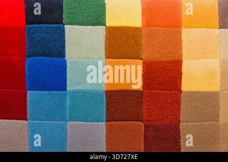 Colorful squares pattern carpet material samples background Stock Photo