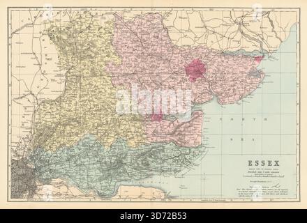 ESSEX antique county map by GW BACON 1898 old vintage plan chart Stock ...