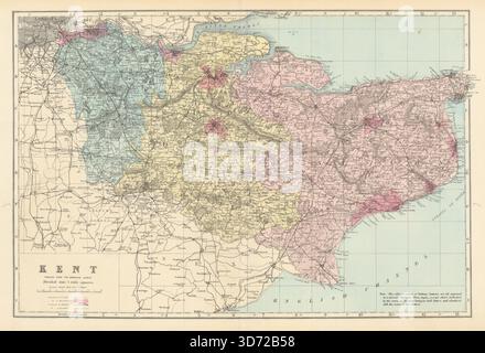KENT antique county map by GW BACON 1885 old vintage plan chart Stock ...