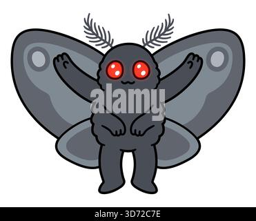 Mothman monster, paranormal cryptid creature from West Virginia folklore. Cute cartoon drawing, vector illustration. Stock Vector
