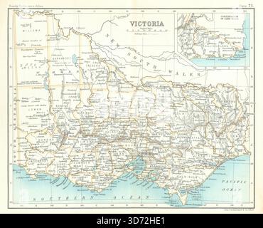 Victoria state map. Australia. BARTHOLOMEW 1898 old antique plan chart ...