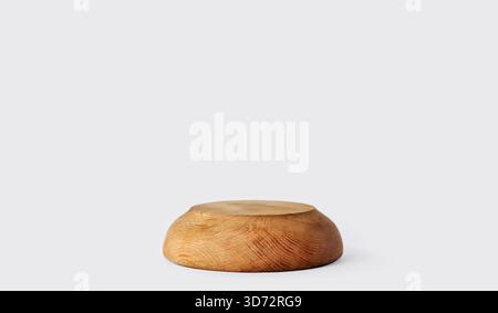 Empty wooden pedestal podium. Realistic scene for product display presentation. Wood bowl, upside down, isolated. Brown, warm colors. Minimalism Stock Photo