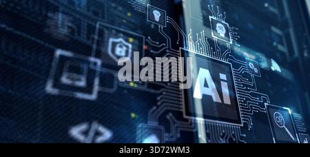 Artificial Intelligence Processor Concept. Abstract server background. Stock Photo