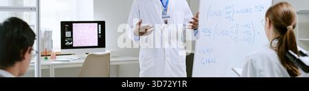 Header of Black Man Explaining Medical Concepts to Diverse Students in Laboratory Stock Photo