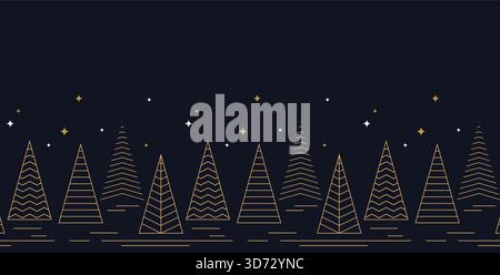 Seamless winter background pattern with linear Christmas trees and snowflakes. Merry Christmas and happy holidays. vector illustration Stock Vector