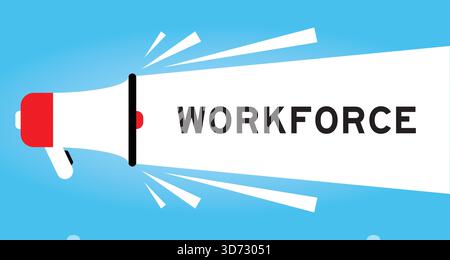 Color megaphone icon with word workforce in white banner on blue background Stock Vector