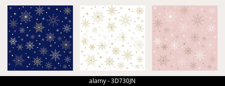Seamless winter background pattern with linear Christmas trees and snowflakes. Merry Christmas and happy holidays. vector illustration Stock Vector