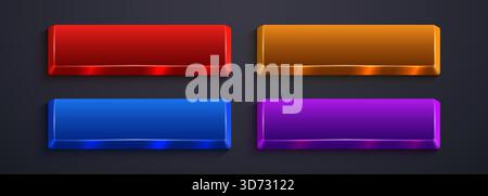 Shiny colorful rectangular button set with a glossy metallic effect. Ideal for web design and user interface elements. Vector illustration Stock Vector