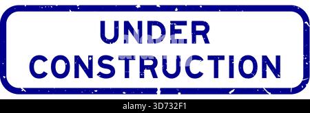 Grunge blue under construction word square rubber seal stamp on white background Stock Vector