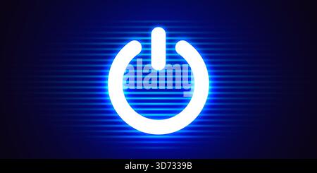 Glowing power button icon on a futuristic blue background. Represents technology, start, or energy concepts. Vector illustration Stock Vector