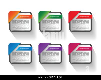 Six step Infographic design element template for presentation, workflow layout, banner, flow chart Stock Vector