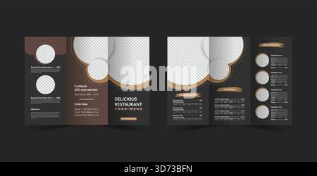 Restaurant trifold food menu pamphlet food delivery brochure design template vector illustration Stock Vector