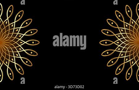 Luxury festive mandalas background with gold frame in arabesque pattern Indian or Arabic style, vector illustration black design template copy space Stock Vector