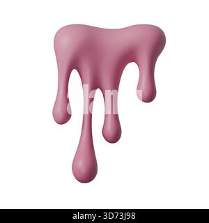 Pink 3D liquid drips with glossy paint and smooth flowing drops. The pink drip shapes create a soft fluid splash effect isolated on white Stock Vector