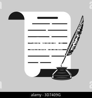 Paper Scroll Inkwell Feather Ink Pen Illustration Stock Vector