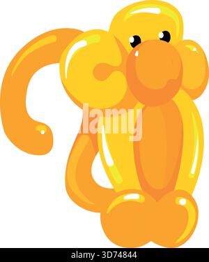 A yellow monkey with a balloon tail. The monkey is sitting on its hind legs Stock Vector
