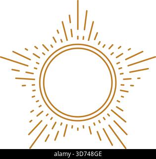 A yellow sun with rays of light coming out of it. The sun is surrounded by a circle Stock Vector