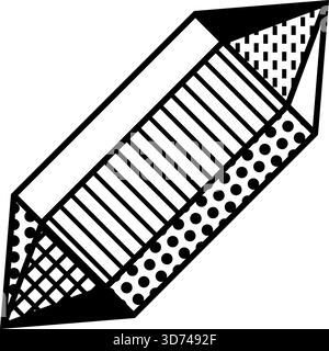 A black and white drawing of a crystal with a white background. The crystal is made up of many different shapes and lines, giving it a unique and inte Stock Vector