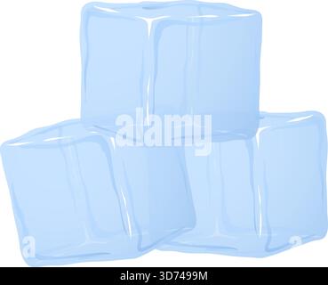 Three ice cubes stacked on top of each other. The cubes are blue and appear to be made of plastic Stock Vector