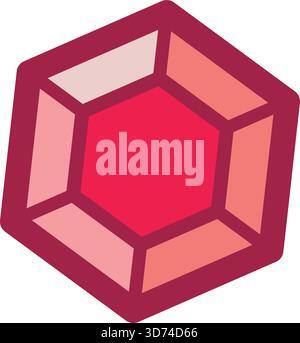 A red gemstone with a hexagonal shape. The gemstone is red and has a shiny appearance Stock Vector