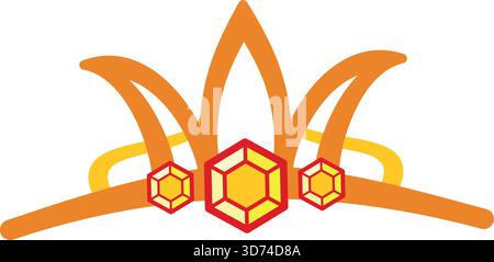 A crown with three jewels on it. The crown is orange and yellow. The jewels are small and shiny Stock Vector