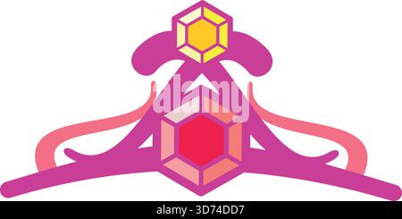 A pink crown with two diamonds on it. The crown is pink and has a yellow diamond in the middle Stock Vector