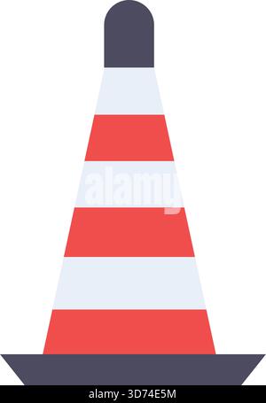 A red and white striped traffic cone. The cone is tall and has a pointed top. It is a simple and straightforward design, but it conveys the idea of ca Stock Vector