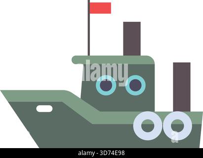 A cartoon boat with a red flag on top Stock Vector