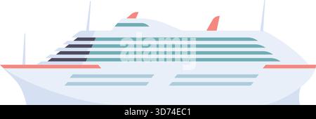 A large white cruise ship with red accents. The ship is long and narrow, with a white stripe down the middle Stock Vector