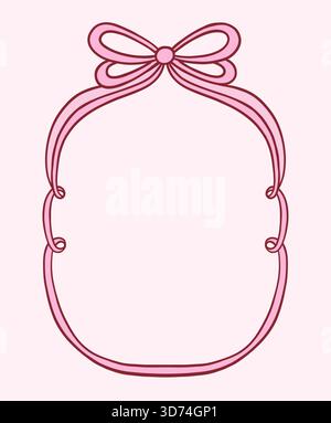 Coquette style vintage vector bow frame, cute hand drawn girly ribbon border for wedding and birthday invitations, cards, menu graphic design Stock Vector