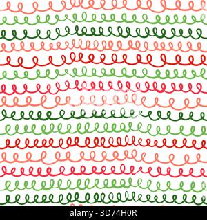 Minimalistic Christmas seamless vector pattern with loops, curly lines in red, green and white colors Stock Vector