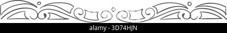 A black and white image of a line with a lot of curves and swirls. The line is very thin and it is a border Stock Vector