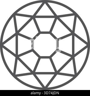 A diamond is shown in a black and white drawing. The diamond is surrounded by a white circle, which is also outlined in black. The diamond is the main Stock Vector