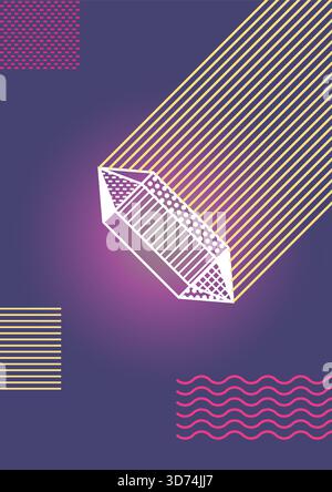 A purple background with a white diamond in the middle. The diamond is surrounded by a purple and yellow line Stock Vector