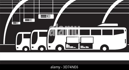 Buses arranged for departure from station - vector illustration Stock Vector