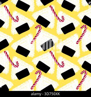 Japanese food onigiri seamless cartoon kawaii rice ball pattern for wrapping paper and kids clothes print and menu and restaurants accessories and fab Stock Photo