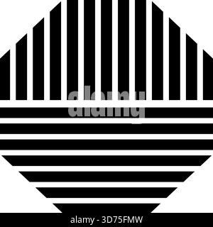 Black striped octagon shape. Basic streaky geometric shape isolated on white background. Minimalistic design element. Vector graphic illustration. Stock Vector
