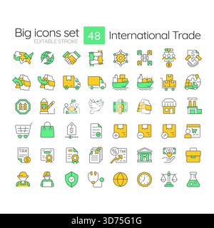 International trade line color icons set Stock Vector
