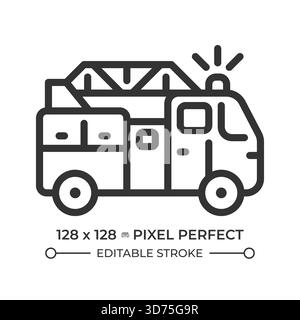 Fire truck pixel perfect line icon Stock Vector