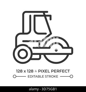 Road roller pixel perfect line icon Stock Vector